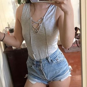 Grey Tie Front Bodysuit